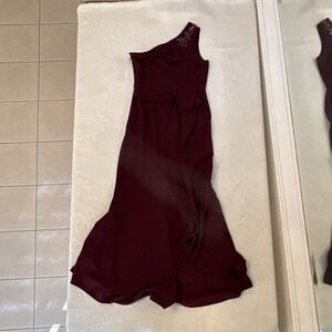 Adrianna Papell Burgundy Embellished One Shoulder Formal Evening Gown Dress